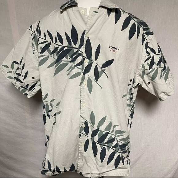 Vintage Tommy Jeans Heavy Cotton Button Down Shirt Men’s Beige Green Size Large - Picture 3 of 12